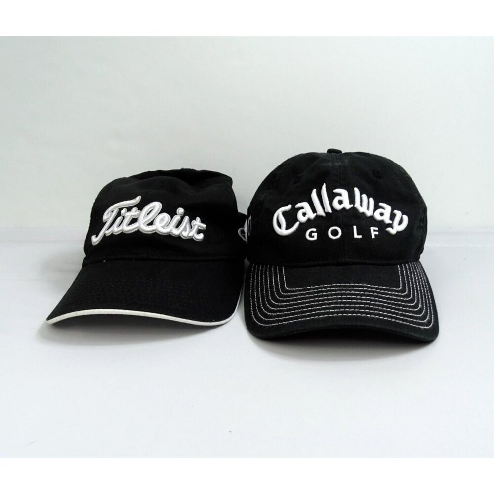 Lot 2 Callaway Titleist New Era FJ‎ Strap Golf Hat Tour BLACK Golf Cap Odyssey